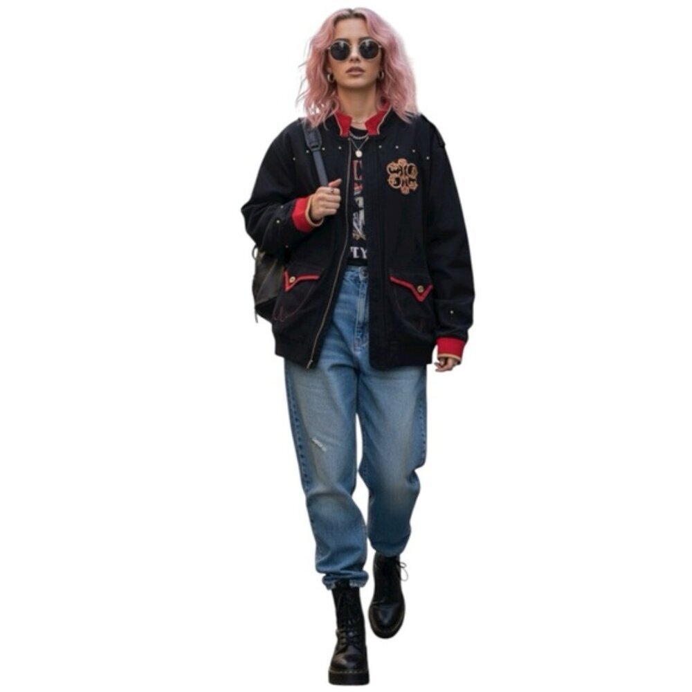 Coogi Vintage Jacket Blazer Cotton Brocade Embroidery Logo Studs Pocket Zip XXL